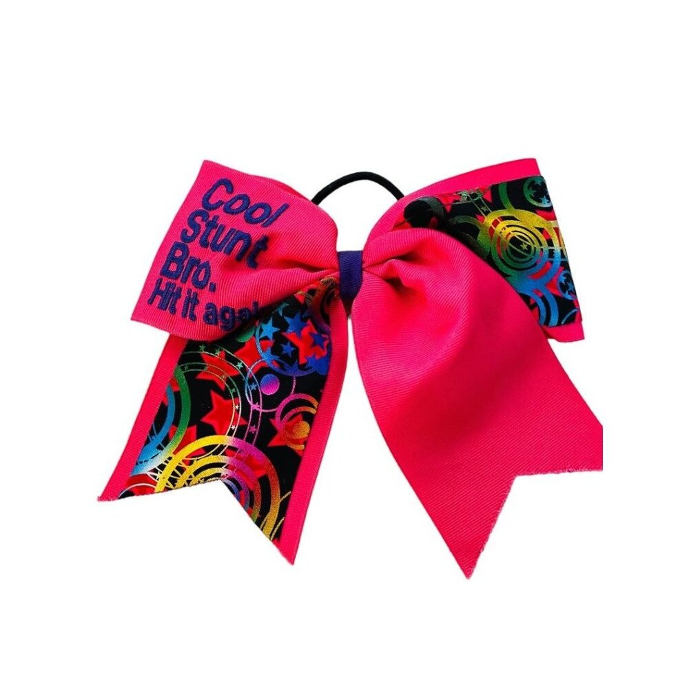 Girls Oversize Hair Bow 6.5" Elastic Ponytail Holder Hot Pink "Cool Stunt Bro"
